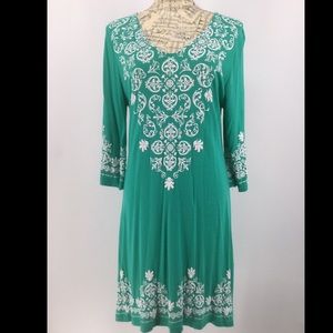 South Main XL Green W/ White Embossed Casual Dress